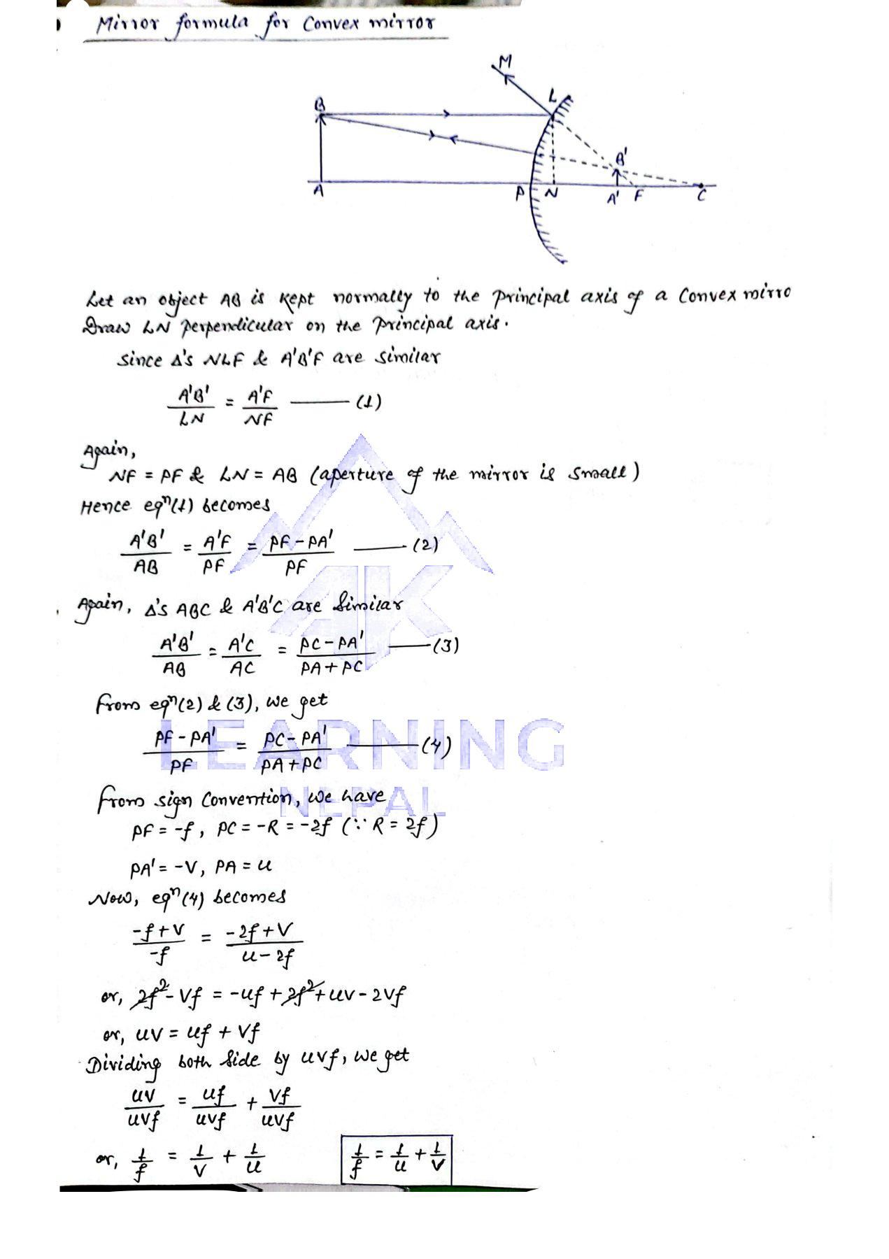 mirror formula of convex mirror