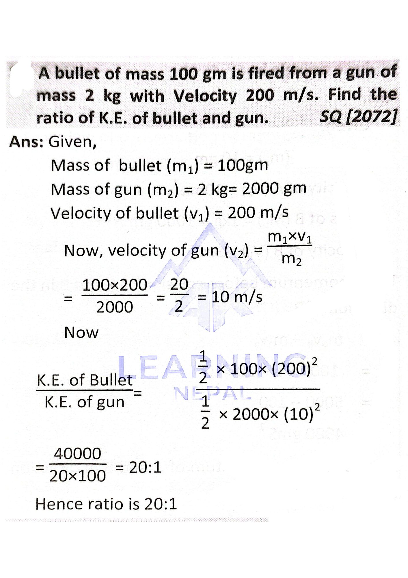A Bullet of Mass 100 gm is Fired From a Gun of Mass 2 Kg With Velocity 200 m/s