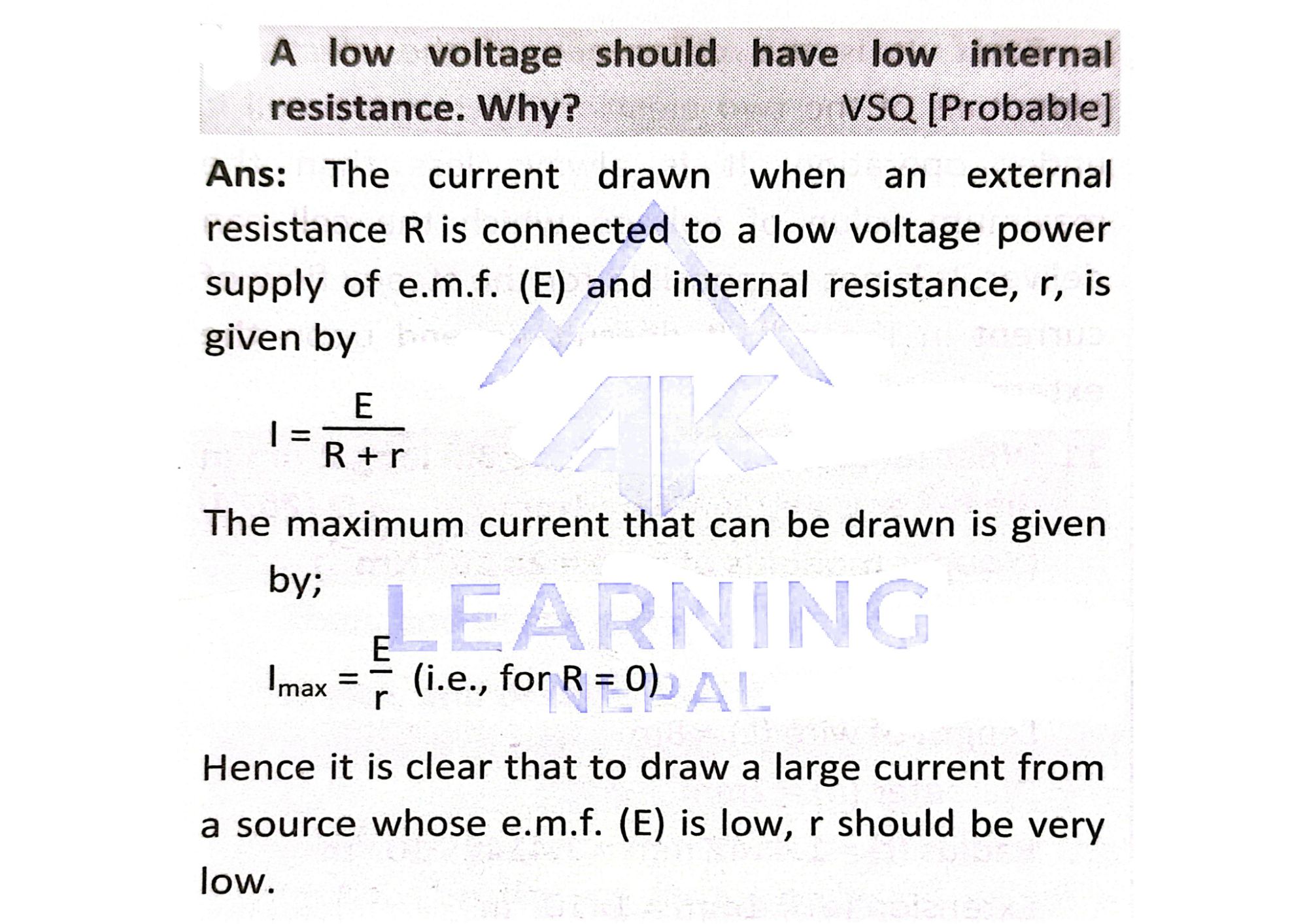 low voltage cell low internal resistance