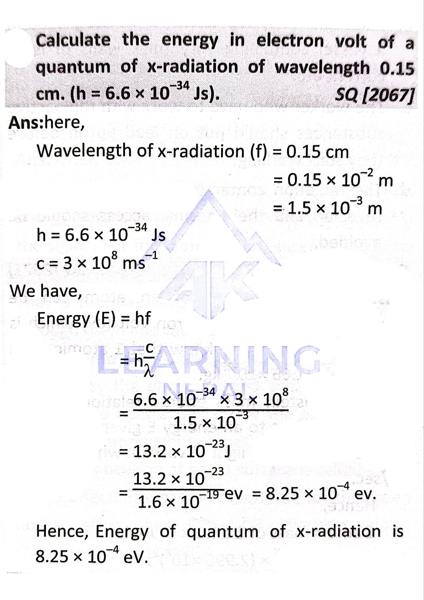 energy of a quantum of X-radiation in electron volt