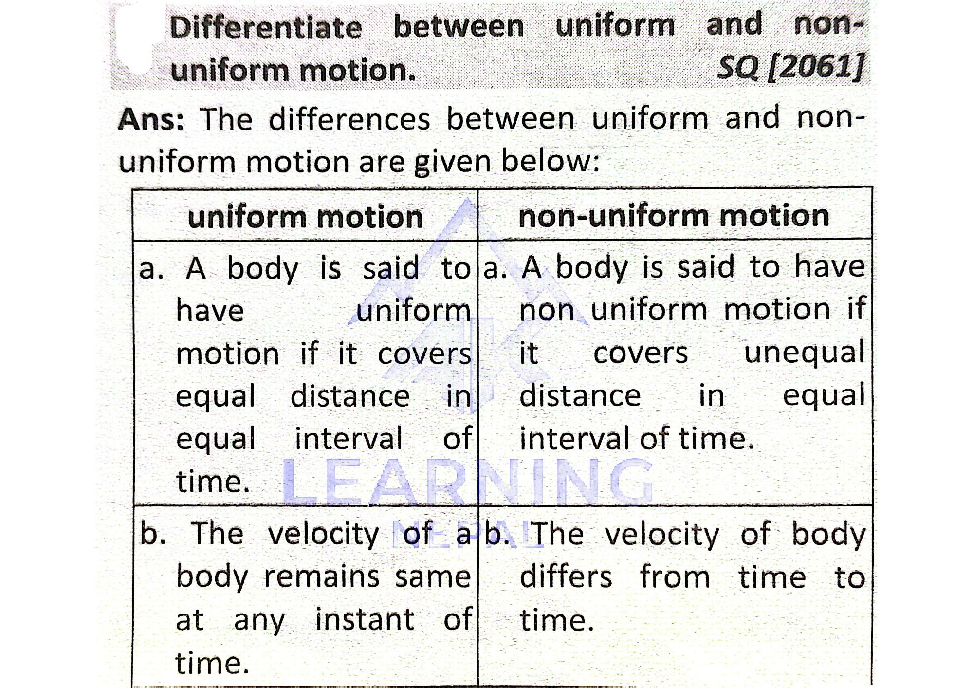 Differentiate Between Uniform and Non Uniform Motion
