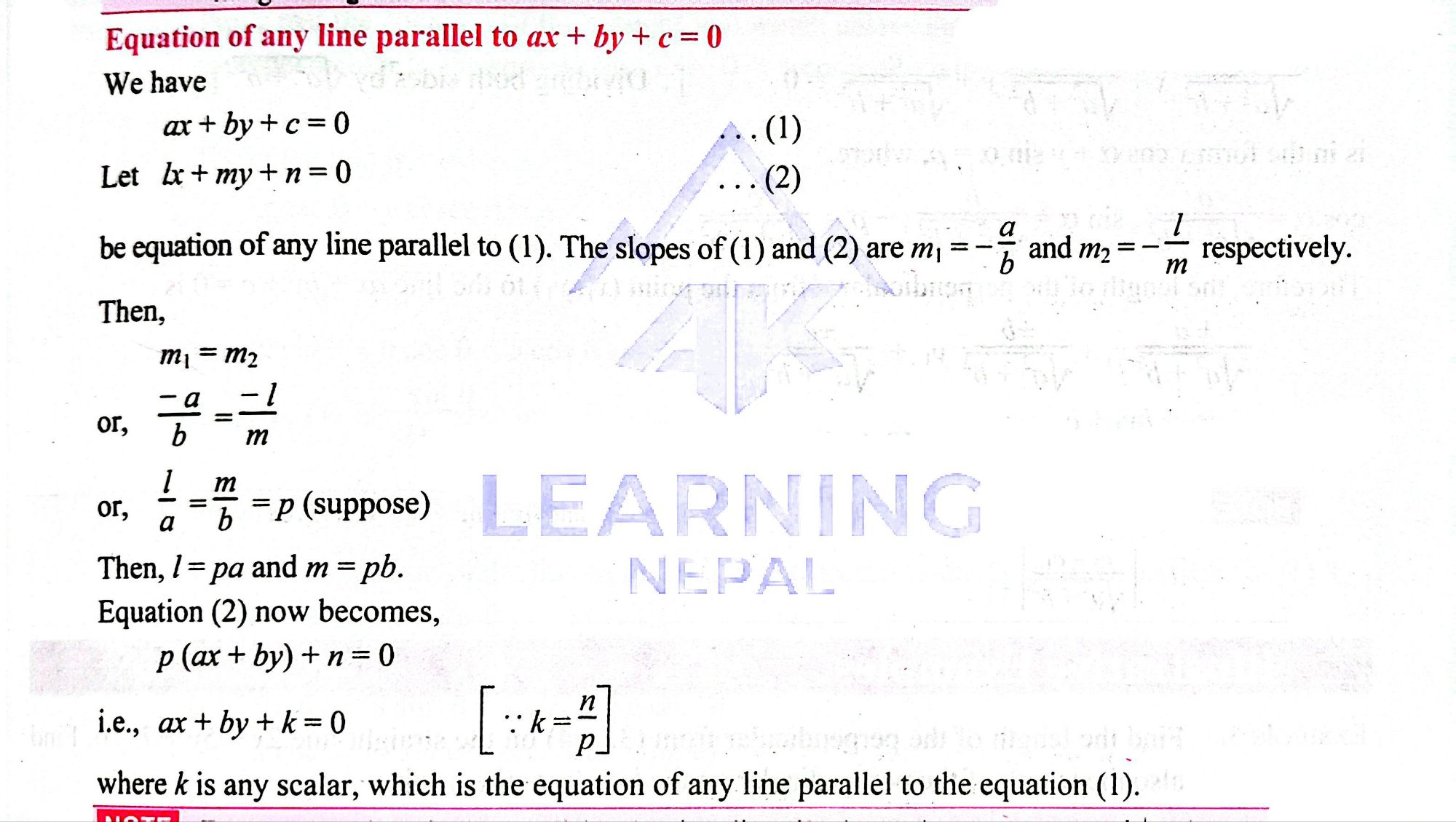 equation of line parallel to Ax+By+C=0