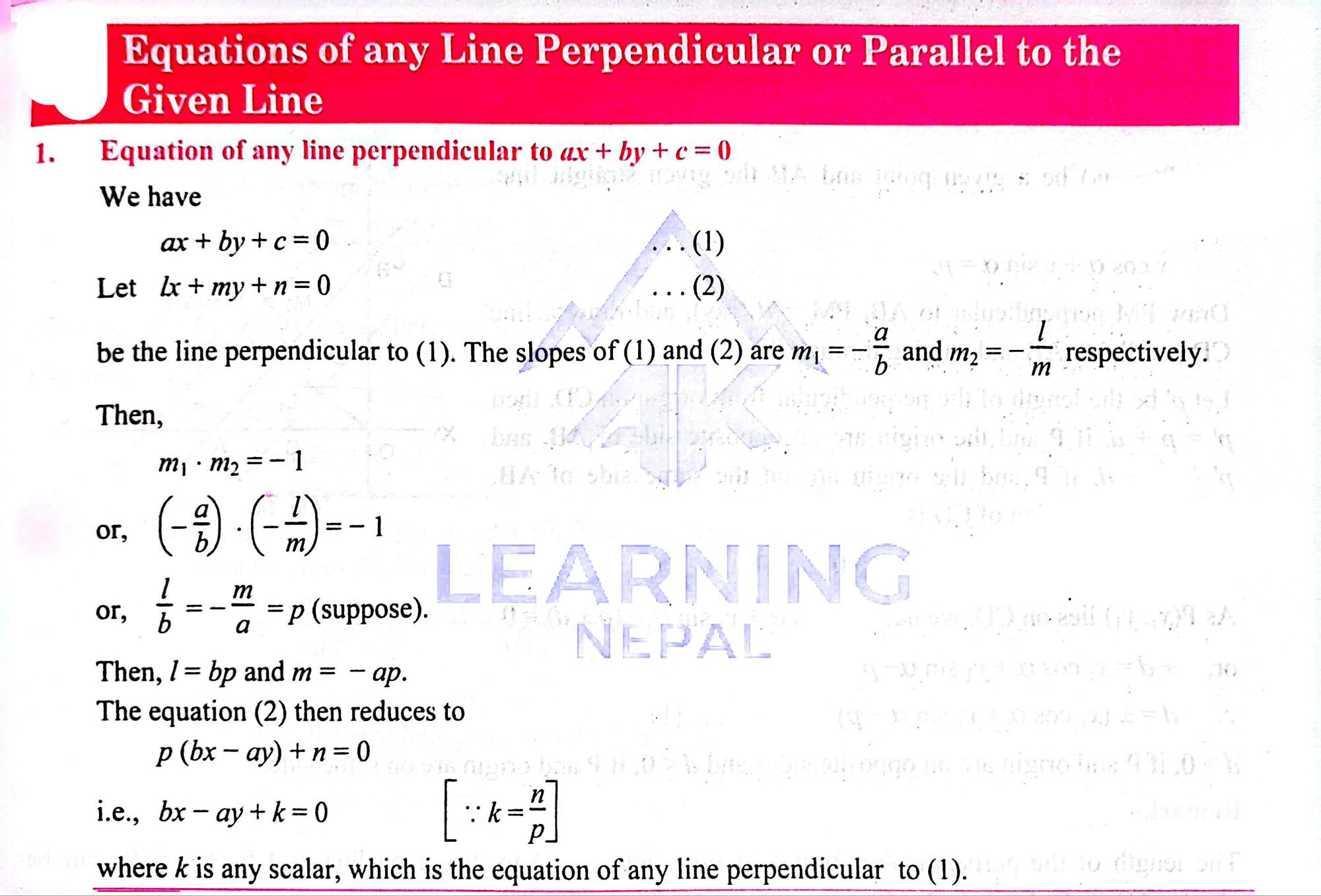 equation of line perpendicular to Ax+By+C=0