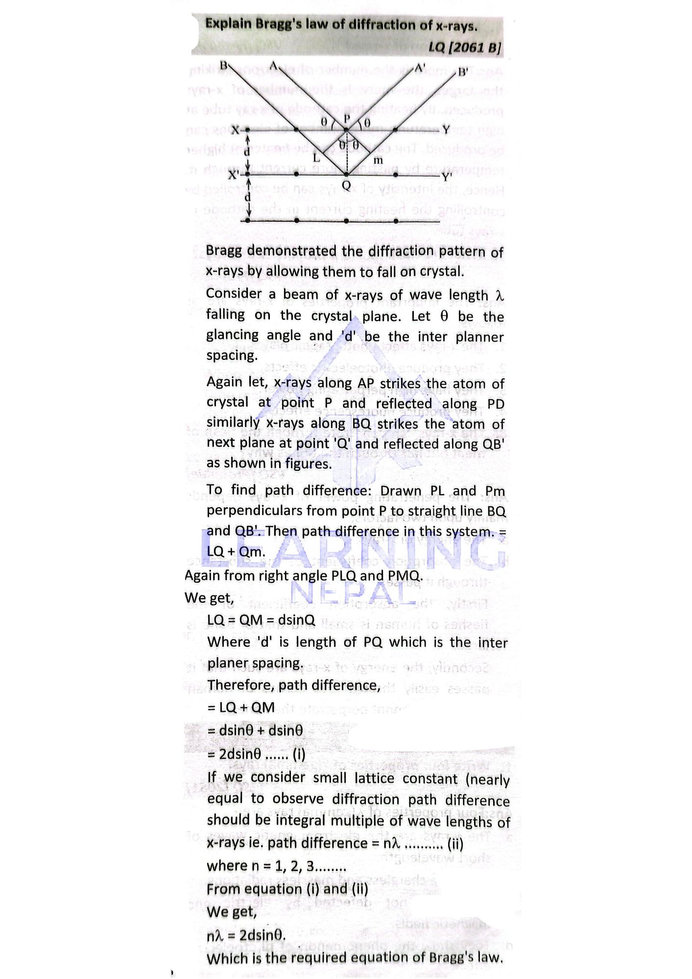 Bragg’s Law of Diffraction of X-rays