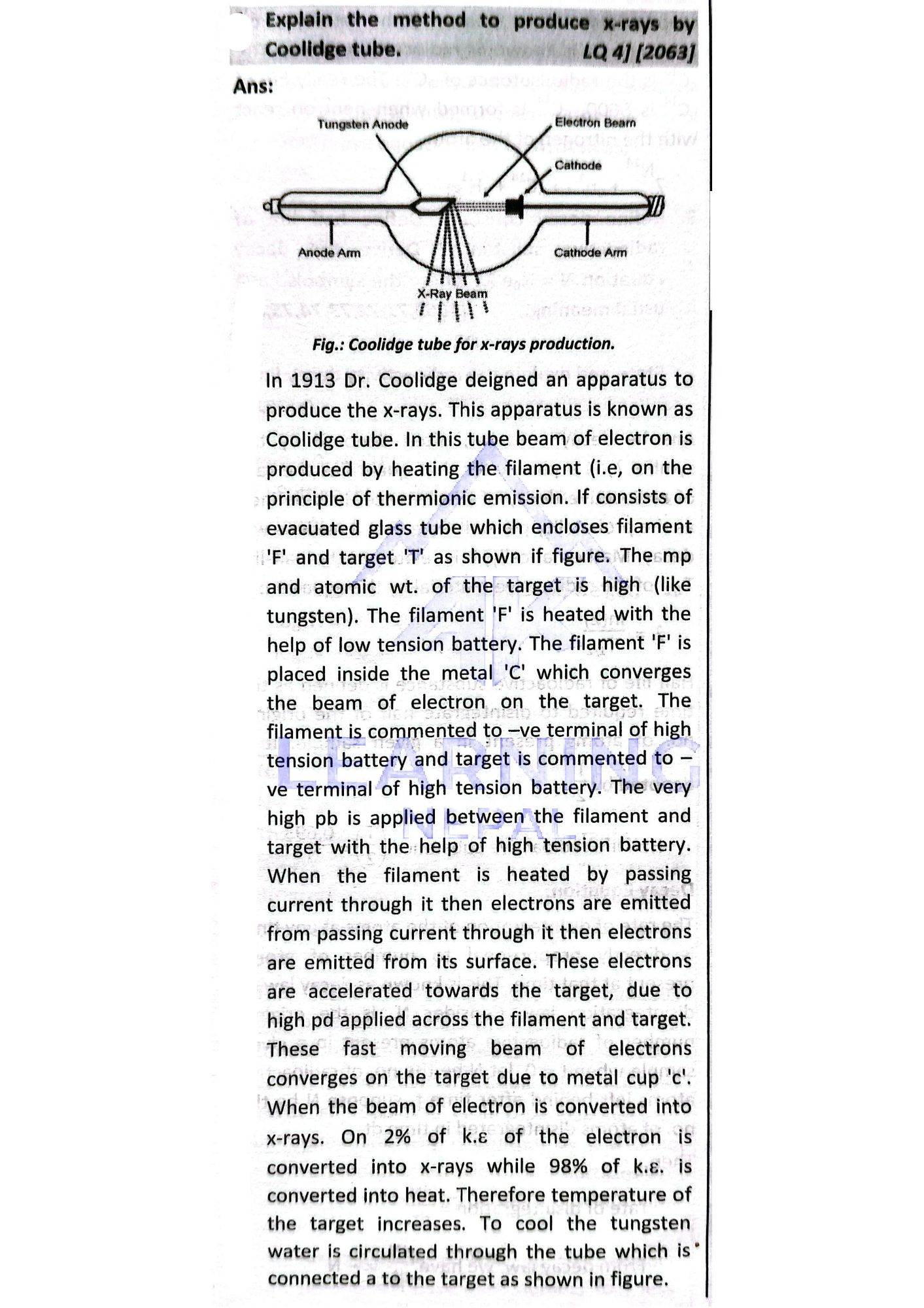 method to produce X-rays by Coolidge tube