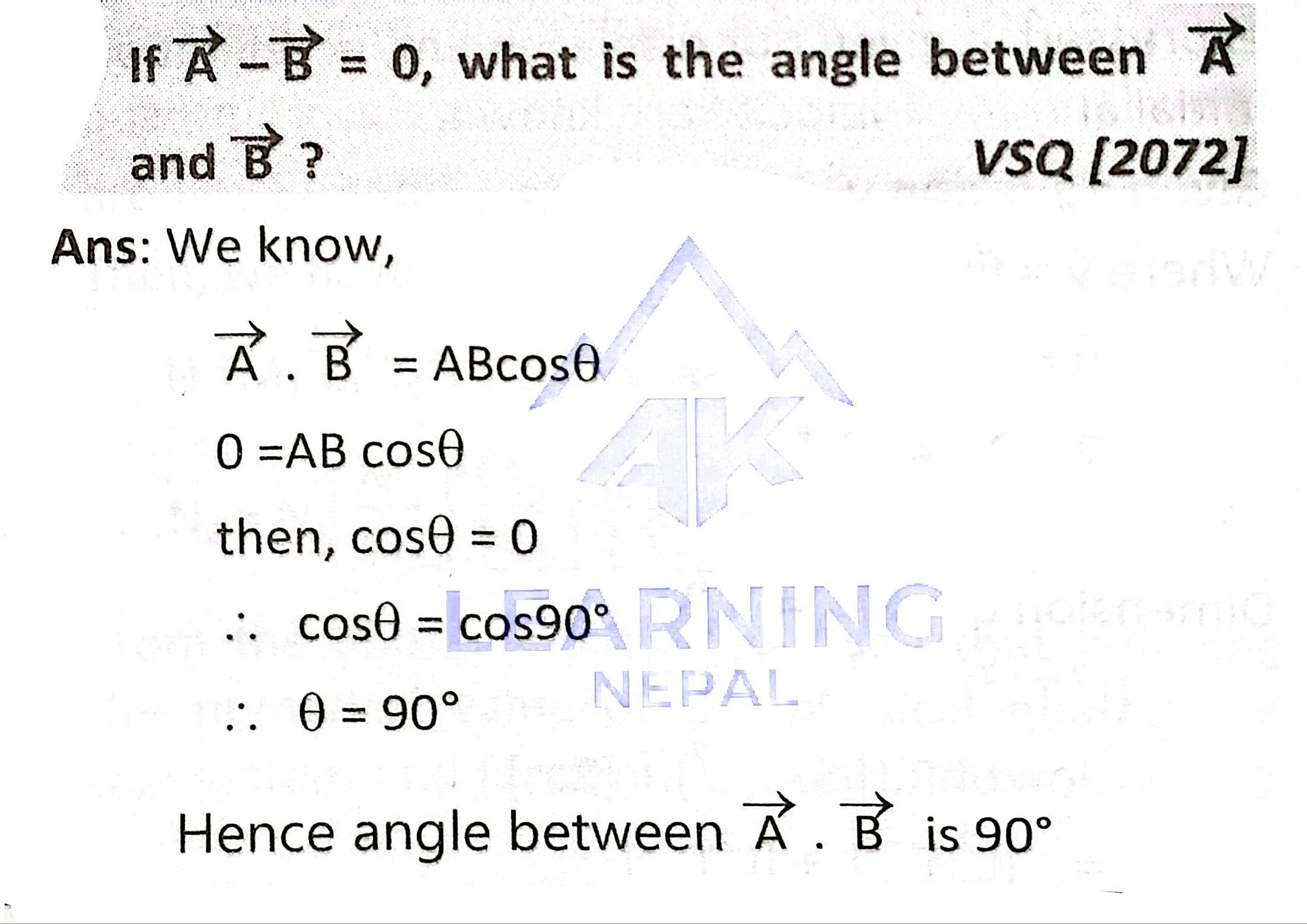 angle between vec a and vec b