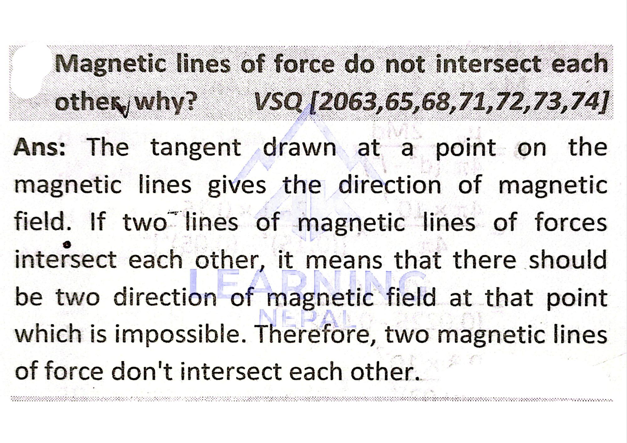 magnetic lines of force do not intersect