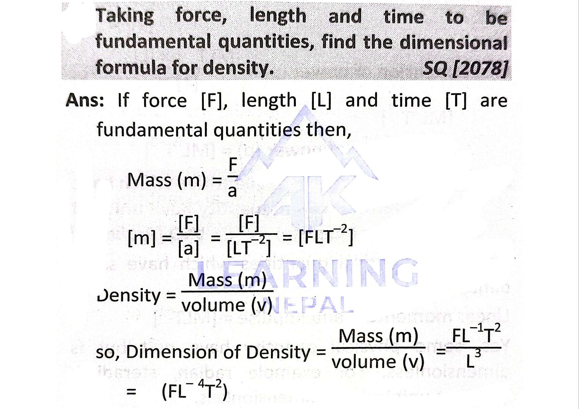 Dimensional Formula of Density