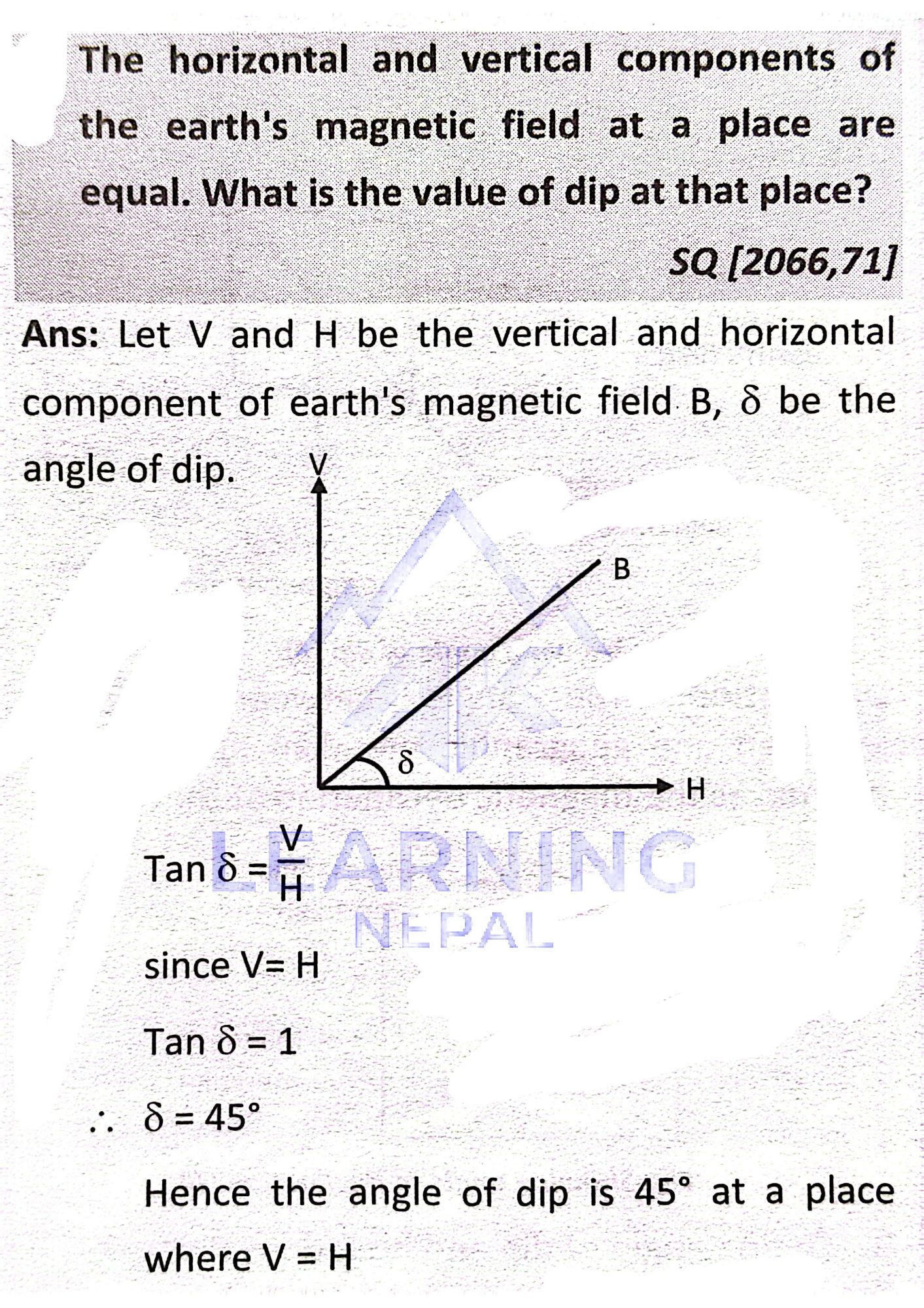 horizontal and vertical components of the earths magnetic field are equal