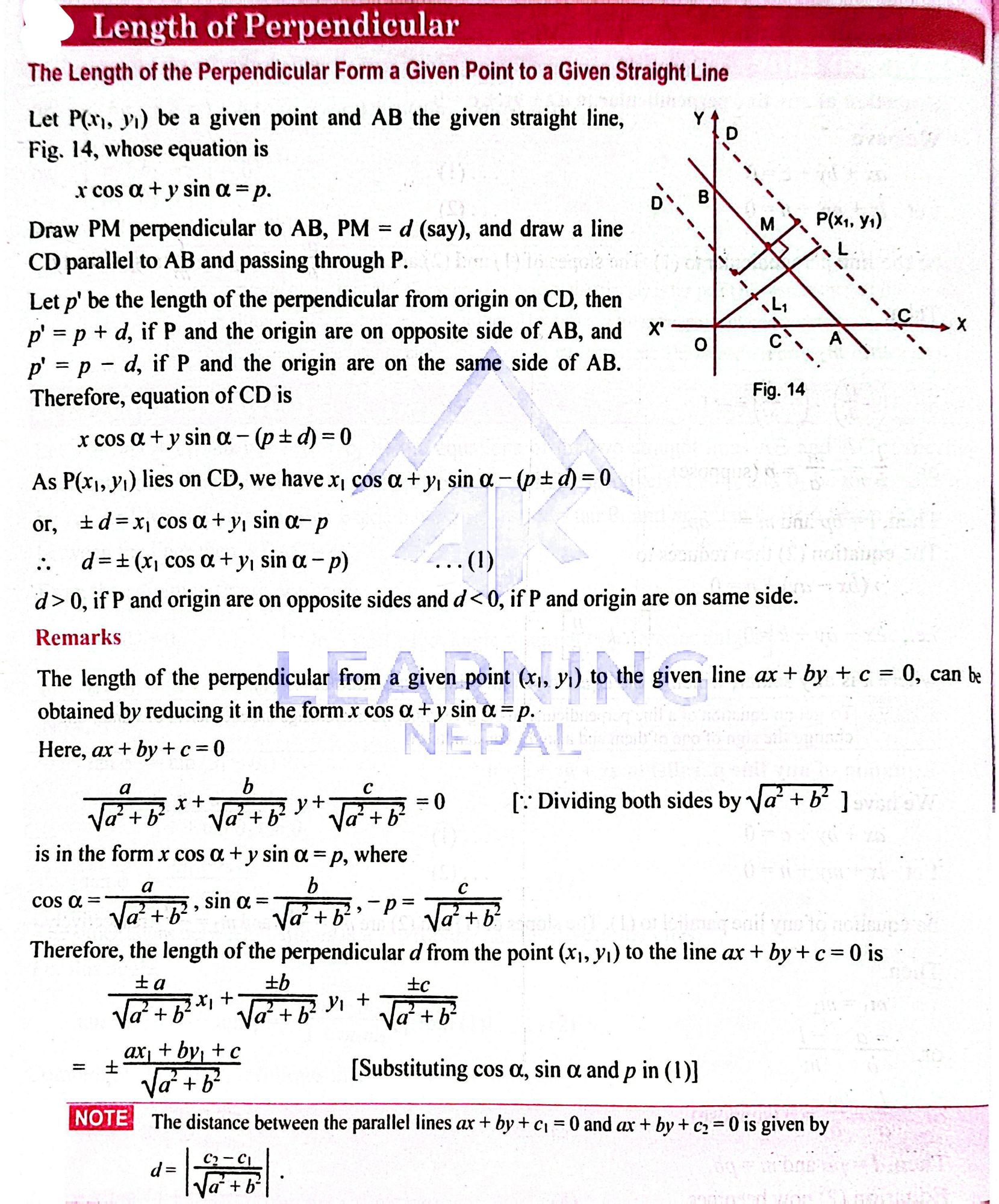length of perpendicular from point to straight line