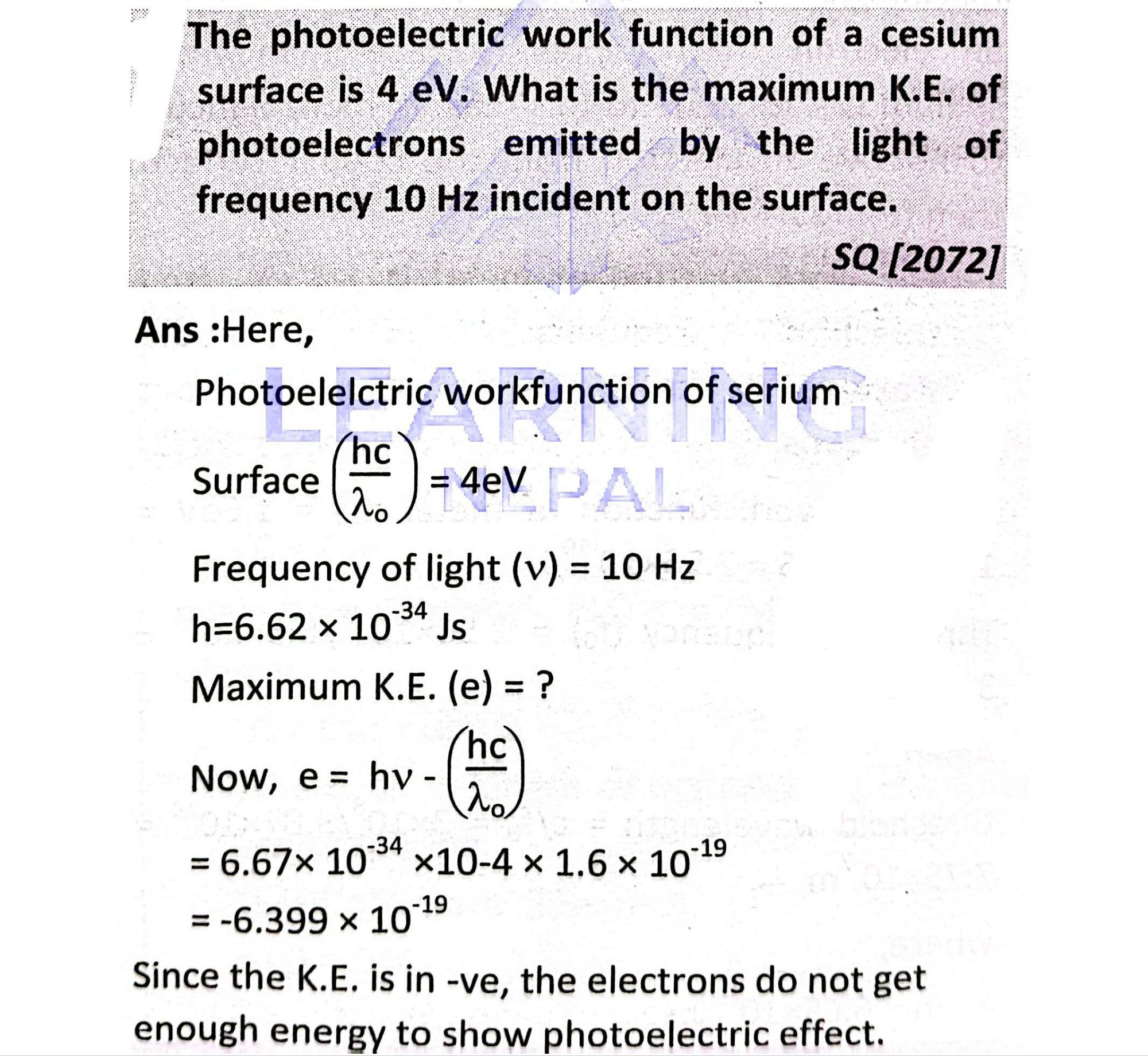 the photoelectric work function of a cesium surface is 4 eV