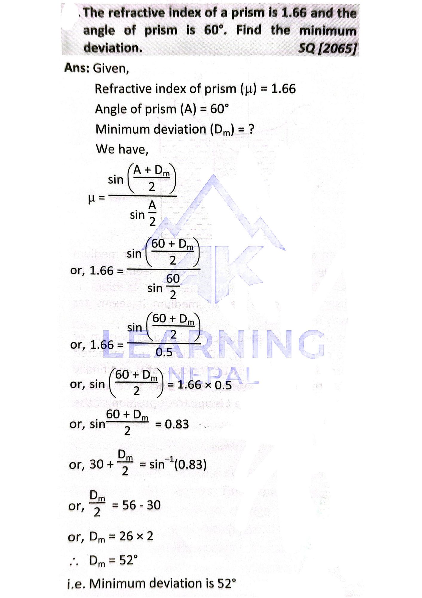 Refractive Index of a Prism