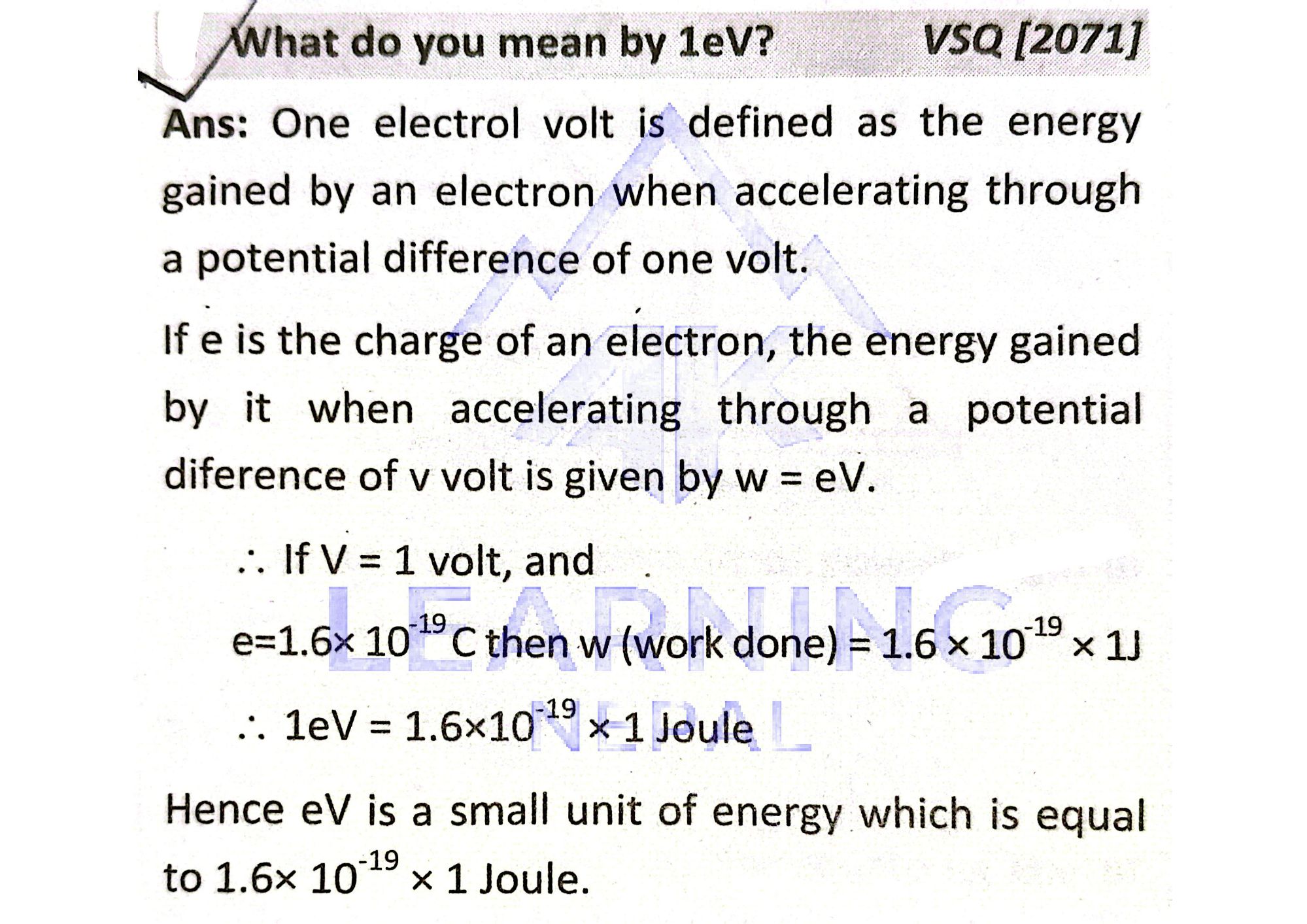 What do you mean by 1 eV