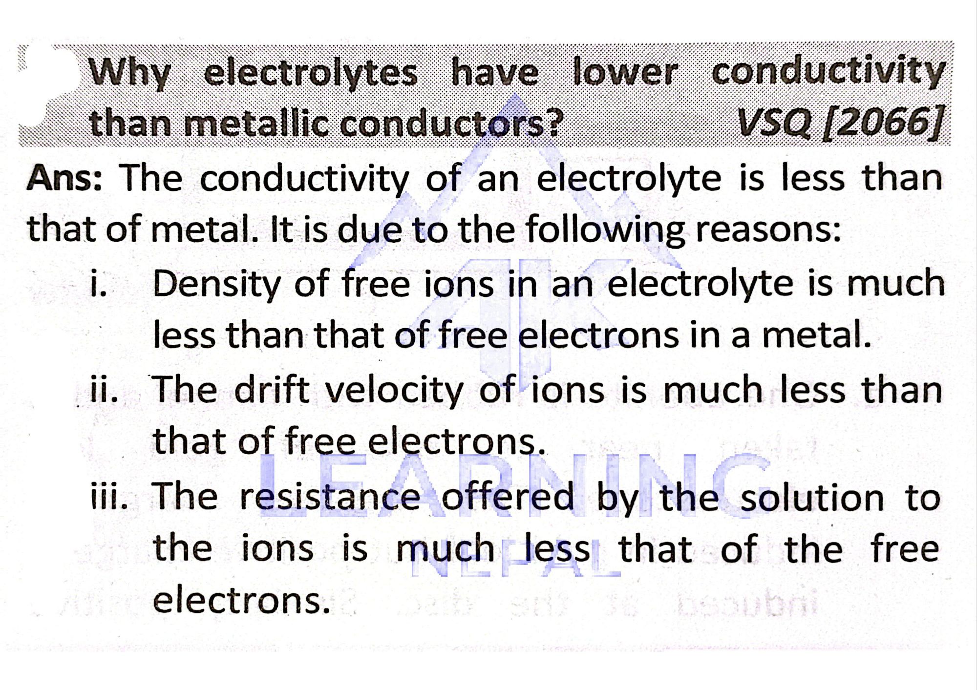 why electrolytes have lower conductivity than metallic conductors